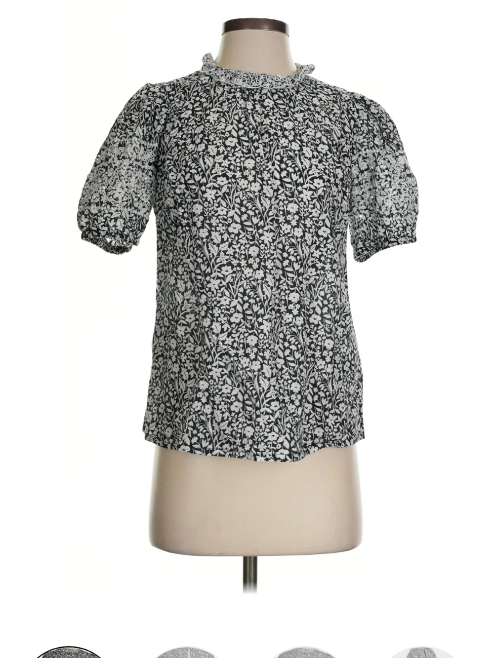Boden Navy & White Floral Puff-Sleeve Blouse